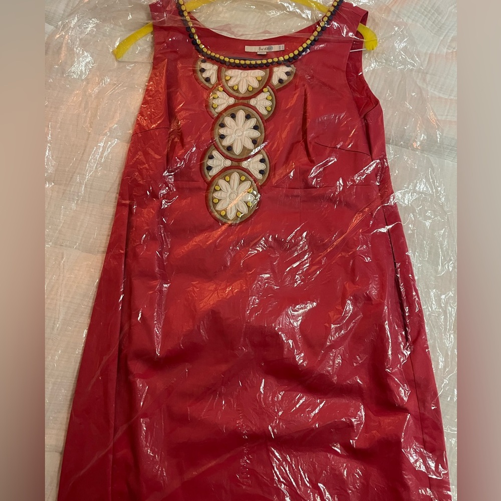 Boden, ladies, pink sleeveless beaded and embroidered dress size 12